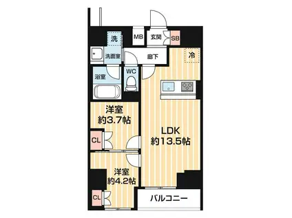 ARCOBALENO MINAMISENJU(2LDK/12階)の間取り写真