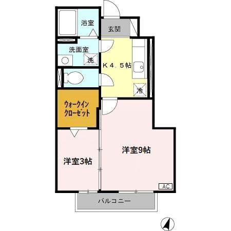 ルミエール花の木 A棟(2K/1階)の間取り写真