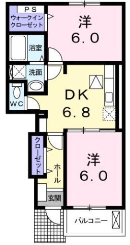フリーデ(2DK/1階)の間取り写真
