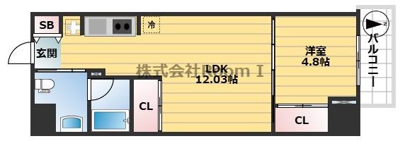URESIDENCE TEMMABASHI(1LDK/9階)の間取り写真