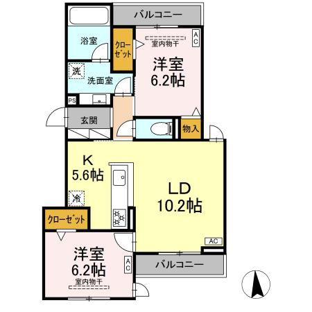 ヴィラパルム(2LDK/3階)の間取り写真