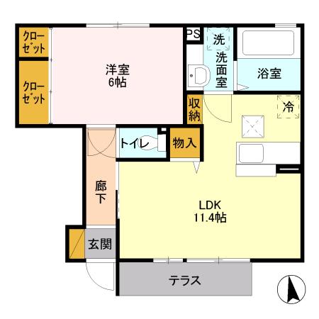 メイプルリーフD(1LDK/1階)の間取り写真