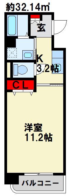 パークサイド(1K/1階)の間取り写真