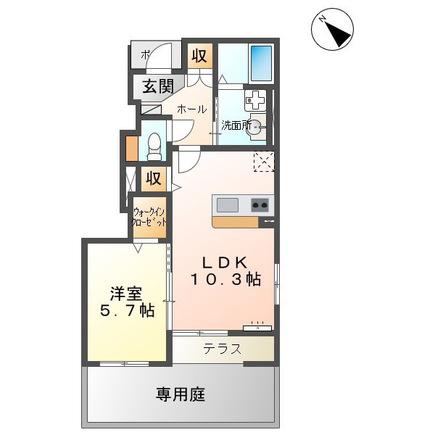 エレガンス益城(1LDK/1階)の間取り写真
