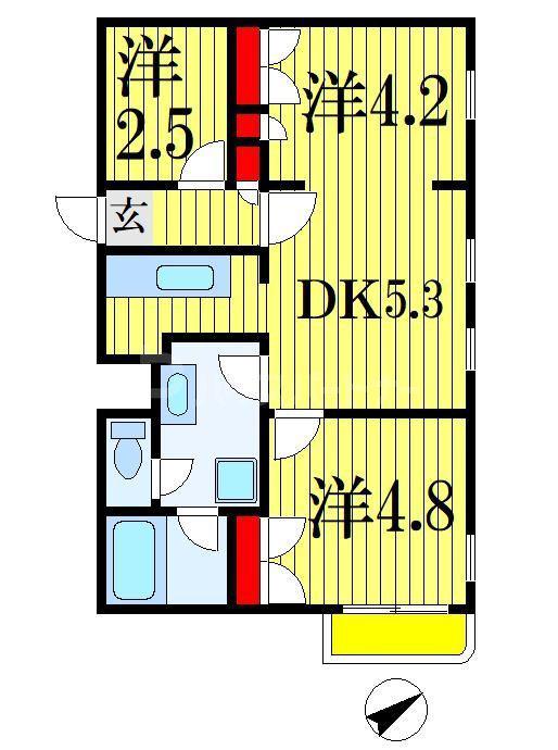 レジデンス西千葉ウエスト(3DK/2階)の間取り写真