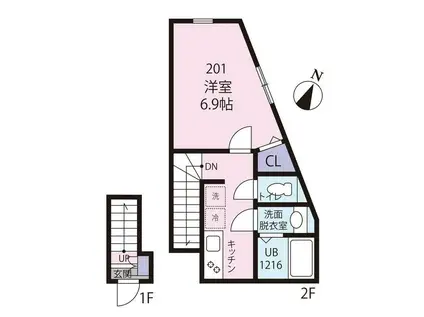 LA・LUCE三宿(1K/2階)の間取り写真