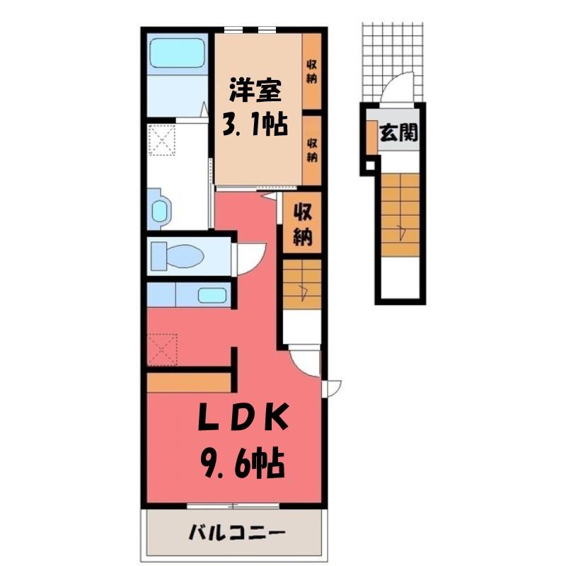 ビオーラ B(1LDK/2階)の間取り写真