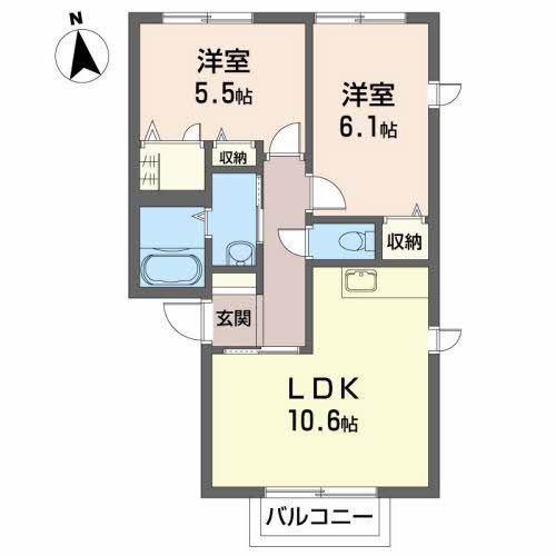 ソディアB(2LDK/1階)の間取り写真