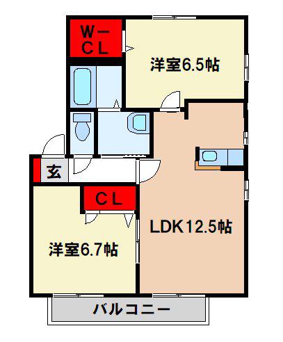 メルベーユ宮ノ本B(2LDK/2階)の間取り写真