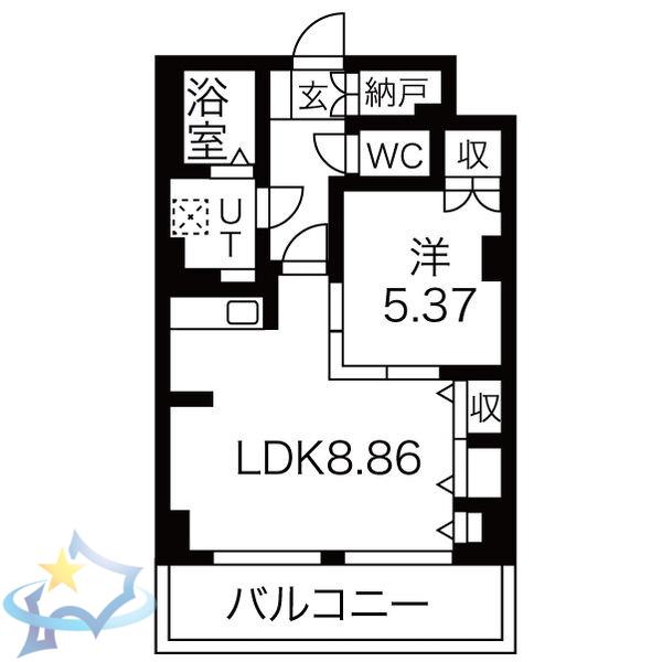 レジデンスカープ札幌(1LDK/16階)の間取り写真