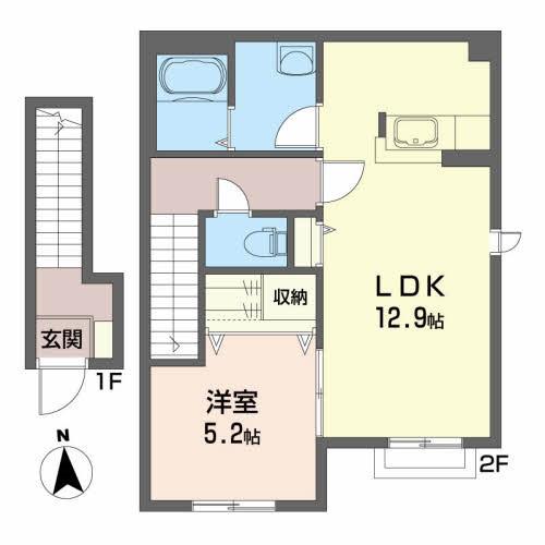シャーメゾン田園(1LDK/2階)の間取り写真