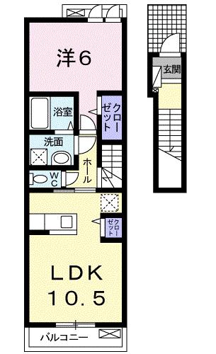 アクア・クレメント六番館(1LDK/2階)の間取り写真
