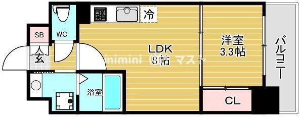 S-RESIDENCE難波西ALTER(1LDK/12階)の間取り写真