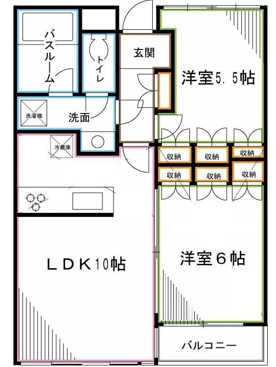 スタジオーネ オミノ(2LDK/2階)の間取り写真