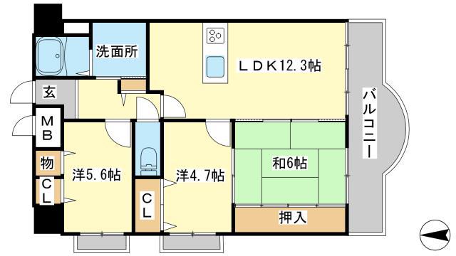 メゾンドール英賀保(3LDK/6階)の間取り写真