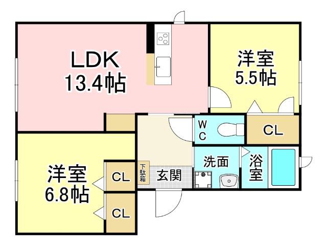 ラウンドシティ泉台A(2LDK/1階)の間取り写真