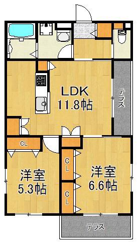 プルミエール 三ッ池公園(2LDK/1階)の間取り写真