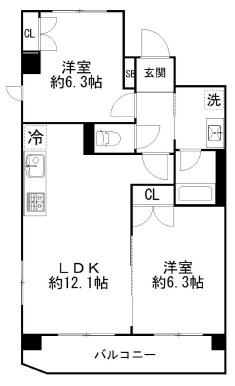 カルディア西馬込(2LDK/5階)の間取り写真