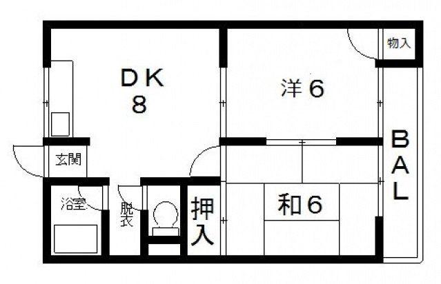 楠根スカイハイツ(2DK/1階)の間取り写真