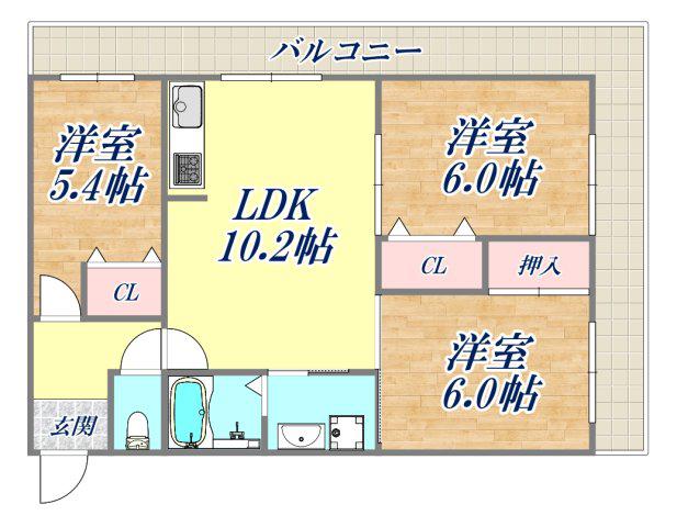 サンルミナス武庫之荘東(3LDK/1階)の間取り写真