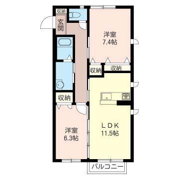 フェルモA(2LDK/2階)の間取り写真