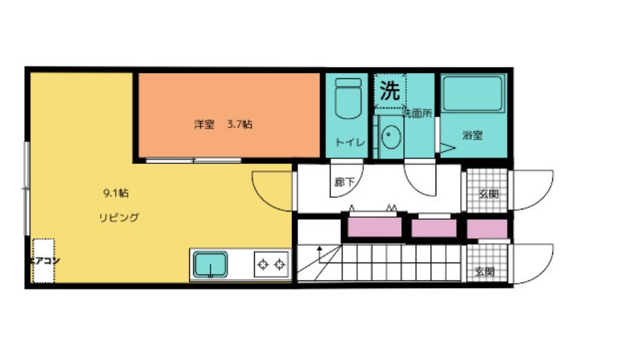 あすと五十人町(1LDK/1階)の間取り写真