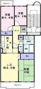 ソシア小林(3LDK/3階)の間取り写真