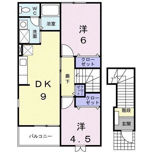 リーブラB(2DK/2階)の間取り写真