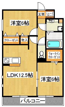 ハーベストヴィラージュ本郷(2LDK/2階)の間取り写真