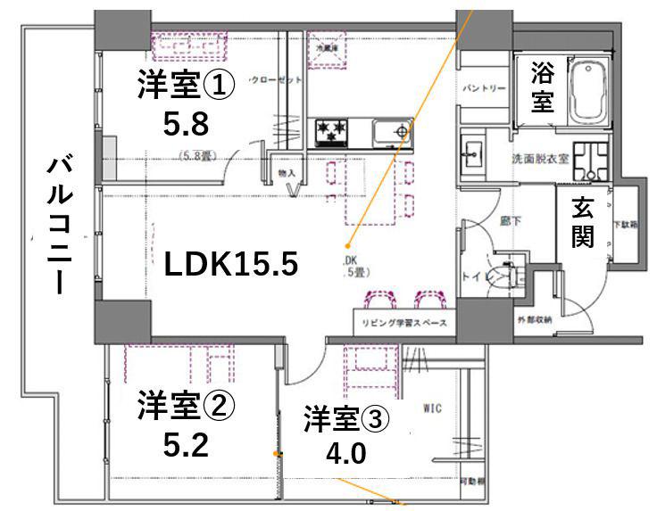 シティコート目黒4棟(3LDK/3階)の間取り写真