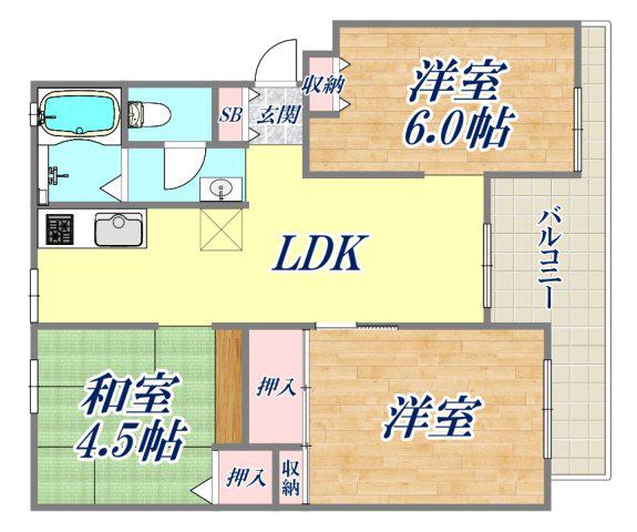 岩園サニーハイツA棟(3LDK/1階)の間取り写真