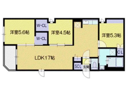 オルセーフラット厚別中央(3LDK/2階)の間取り写真