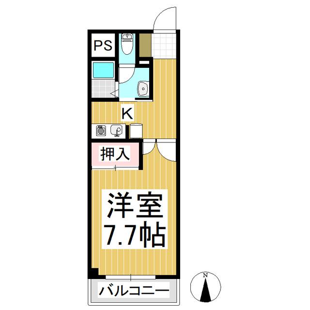 ルート南向 B棟(1K/5階)の間取り写真