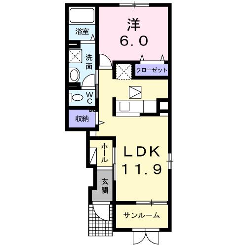 フレ・ヴァン(1LDK/1階)の間取り写真