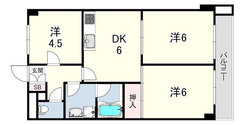 ライオンズマンション下山手第2(3DK/2階)の間取り写真