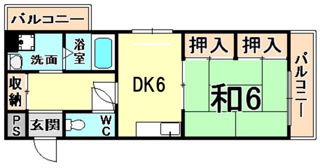 S.FIELD東難波(1DK/2階)の間取り写真