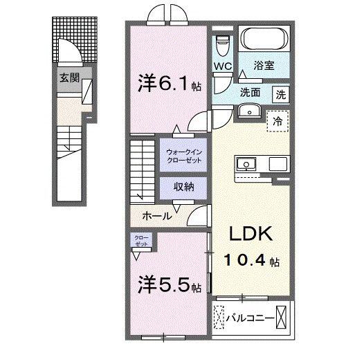 エスシー トリア(2LDK/2階)の間取り写真