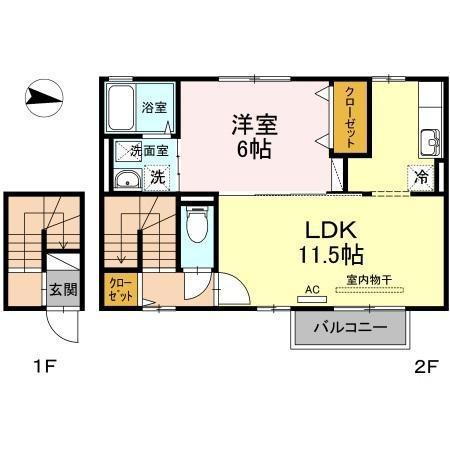 ファインシークB(1LDK/2階)の間取り写真