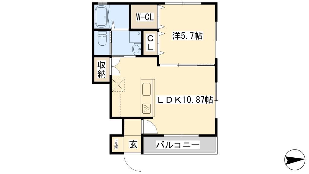 フィオーレ(1LDK/1階)の間取り写真
