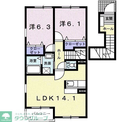 ヒルズ長坂上II(2LDK/2階)の間取り写真