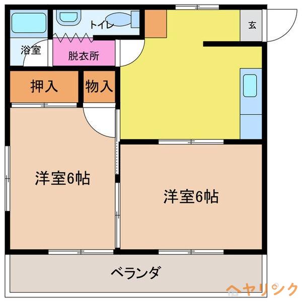 コーポゾンネ(2DK/2階)の間取り写真
