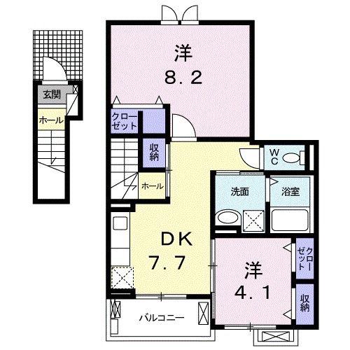 アルカンシエルコリーヌ(2DK/2階)の間取り写真