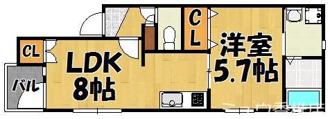 レディア香椎(1LDK/1階)の間取り写真