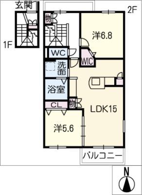 STELLA(2LDK/2階)の間取り写真