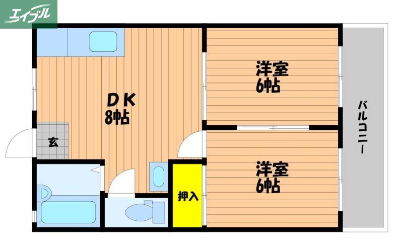 コーポ・ポポラーレ A棟(2DK/1階)の間取り写真