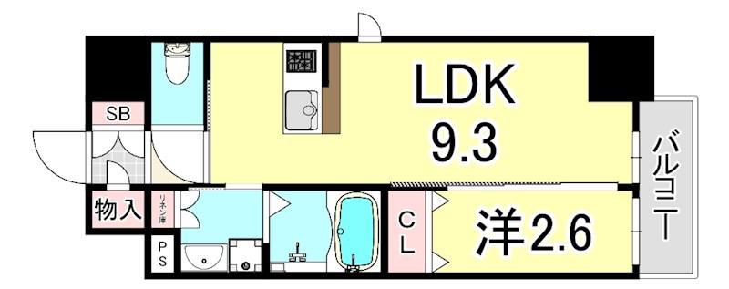 クローバー・フロント(1LDK/9階)の間取り写真