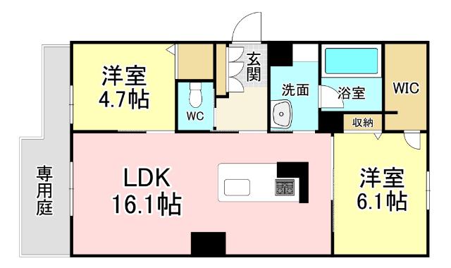 シャーメゾン城野駅前(2LDK/1階)の間取り写真