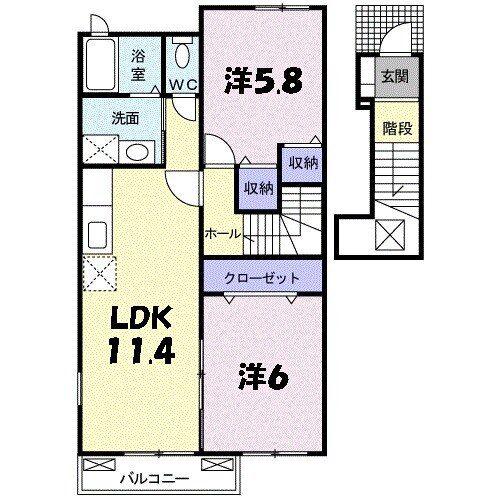 プラシード野中A(2LDK/2階)の間取り写真