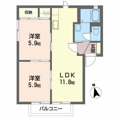 ロイヤルレジデンスB(2LDK/1階)の間取り写真
