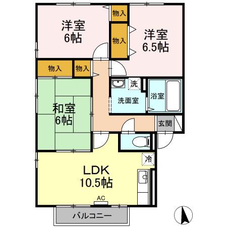 ウィルモアフジタ A棟(3LDK/1階)の間取り写真
